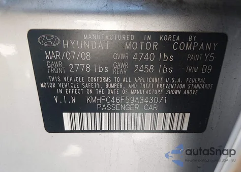 2009 Hyundai Azera Limited из США, поврежденный, VIN KMHFC46F59A343071